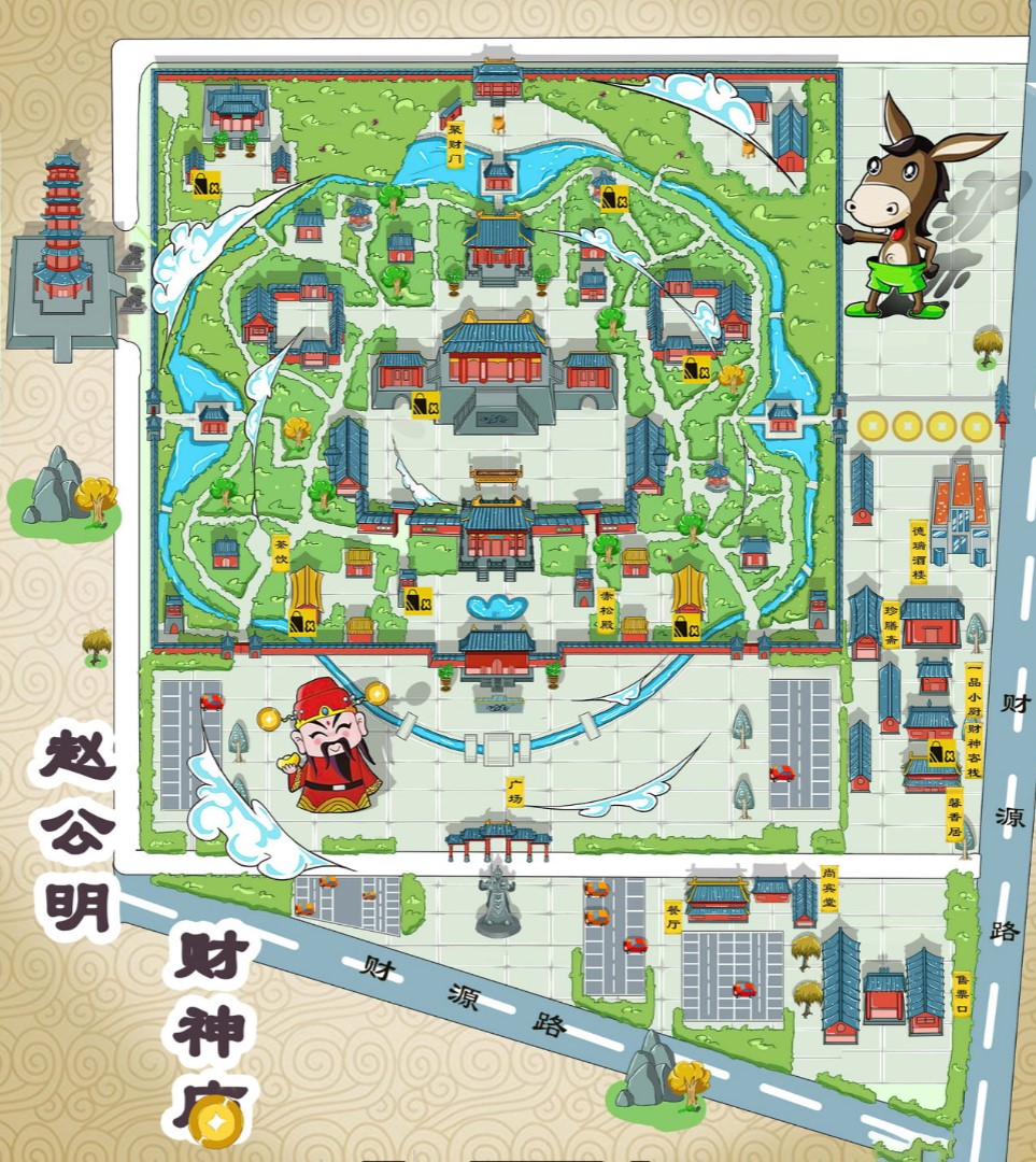 新民寺庙类手绘地图